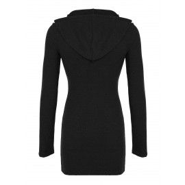 女性用 Y2K スタイルのフード付きジッパー ボディコンドレス - 長袖、ポリエステル、ソリッドカラー、ニットファブリック、オールシーズンファッション