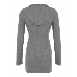 女性用 Y2K スタイルのフード付きジッパー ボディコンドレス - 長袖、ポリエステル、ソリッドカラー、ニットファブリック、オールシーズンファッション