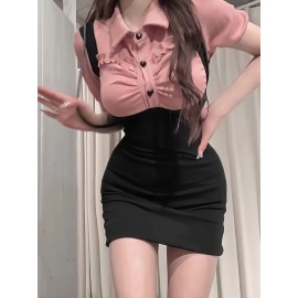 春夏用の女性用半袖ドレス、ウエストシンキングデザインとリボンを特徴として、新しいフランススタイルの。エレガントでスタイリッシュなドレス、フレンチングフィット、スイートなアesthetic、ハイエラスティシティを備えています。ユニークなバックレスレースアップデザインを含み、シックなツーピースルックを呈し、軽量で通気性のある素材で作られています。フィギュアを披露するのに最適です。