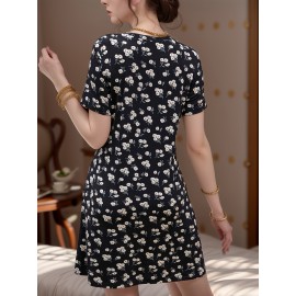 女性の夏のロマンチックな花柄プリントドレス