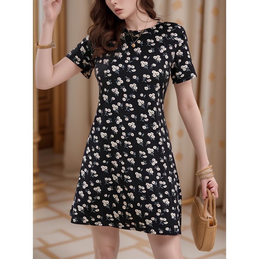 女性の夏のロマンチックな花柄プリントドレス