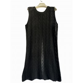 バックスリット付きの多用途ノースリーブニットドレス - カジュアルなラウンドネック、長袖、ルーズフィットの女性用、春/夏に最適