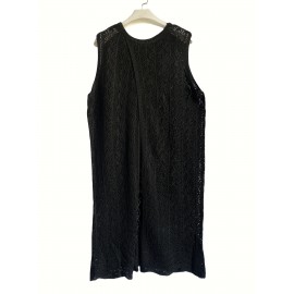 バックスリット付きの多用途ノースリーブニットドレス - カジュアルなラウンドネック、長袖、ルーズフィットの女性用、春/夏に最適