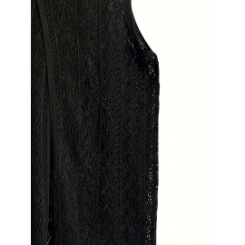 バックスリット付きの多用途ノースリーブニットドレス - カジュアルなラウンドネック、長袖、ルーズフィットの女性用、春/夏に最適