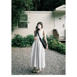 ローカル - 女性用韓国スタイル オフショルダー ノースリーブ ドレス ジッパークロージャー付き - ルーズフィット ラージスカート ベストドレス、無地 カジュアルエレガント オールシーズン対応 ファッションウェア、流れるような生地