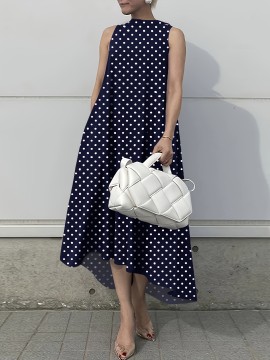 ミディアム＆ロングウェーブ ドット ラウンドネック 不規則テントスカート
