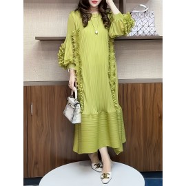 女性向けの三宅一生プレートドレス、ユニークなマテュースタイルと3次元の花のデザイン、ウエストシンキングデザインでスリーミング効果、ドレープフィール、ヨーロッパとアメリカのスタイルで長い。