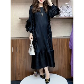 女性向けの三宅一生プレートドレス、ユニークなマテュースタイルと3次元の花のデザイン、ウエストシンキングデザインでスリーミング効果、ドレープフィール、ヨーロッパとアメリカのスタイルで長い。