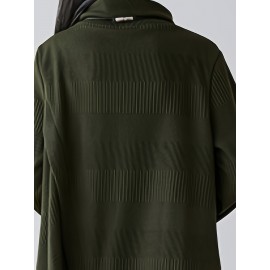 女性用エレガントなAライン膝丈春ドレス - 無地ハイネック長袖ポケット付き、洗濯機可 春秋向け