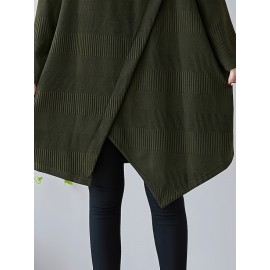 女性用エレガントなAライン膝丈春ドレス - 無地ハイネック長袖ポケット付き、洗濯機可 春秋向け