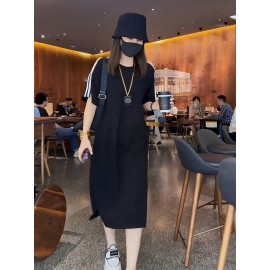 ウェスタン風ドレス 爆発的なブラック ピュアフラッグストライプ エレガントなリビングロード ルーズテイメント 夏用Tシャツスカート 新作WX5021