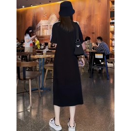 ウェスタン風ドレス 爆発的なブラック ピュアフラッグストライプ エレガントなリビングロード ルーズテイメント 夏用Tシャツスカート 新作WX5021