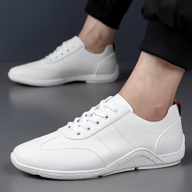 メンズ ホワイト フォーカス カジュアル スニーカー - 快適なショック吸収レースアップシューズ、ゴムソール、通気性のあるデザイン、日常着用、オールシーズンシューズ | ロートップファッション | ゴムソールスニーカー