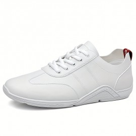 メンズ ホワイト フォーカス カジュアル スニーカー - 快適なショック吸収レースアップシューズ、ゴムソール、通気性のあるデザイン、日常着用、オールシーズンシューズ | ロートップファッション | ゴムソールスニーカー