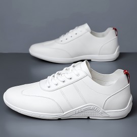 メンズ ホワイト フォーカス カジュアル スニーカー - 快適なショック吸収レースアップシューズ、ゴムソール、通気性のあるデザイン、日常着用、オールシーズンシューズ | ロートップファッション | ゴムソールスニーカー