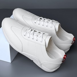 メンズ ホワイト フォーカス カジュアル スニーカー - 快適なショック吸収レースアップシューズ、ゴムソール、通気性のあるデザイン、日常着用、オールシーズンシューズ | ロートップファッション | ゴムソールスニーカー