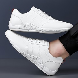 メンズ ホワイト フォーカス カジュアル スニーカー - 快適なショック吸収レースアップシューズ、ゴムソール、通気性のあるデザイン、日常着用、オールシーズンシューズ | ロートップファッション | ゴムソールスニーカー
