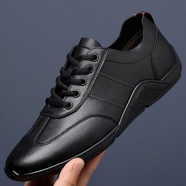 メンズ ホワイト フォーカス カジュアル スニーカー - 快適なショック吸収レースアップシューズ、ゴムソール、通気性のあるデザイン、日常着用、オールシーズンシューズ | ロートップファッション | ゴムソールスニーカー