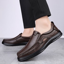 メンズ快適スリッポンローファー - 本物、ブラウンにブラックステッチ、春と秋のカジュアルダッドシューズ、カジュアルフットウェア | スタイリッシュなダッドシューズ | 耐久性のあるソル