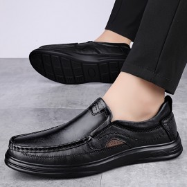 メンズ快適スリッポンローファー - 本物、ブラウンにブラックステッチ、春と秋のカジュアルダッドシューズ、カジュアルフットウェア | スタイリッシュなダッドシューズ | 耐久性のあるソル