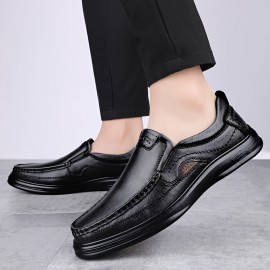 メンズ快適スリッポンローファー - 本物、ブラウンにブラックステッチ、春と秋のカジュアルダッドシューズ、カジュアルフットウェア | スタイリッシュなダッドシューズ | 耐久性のあるソル