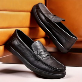 メンズ クラシック スリッポン ローファー - ブラック フェイク カバー、ホワイト ソール、ゴムアウトソール、快適でスタイリッシュなカジュアルウェア、毎日の履物 | クラシック ローファー デザイン | ゴムソール ローファー