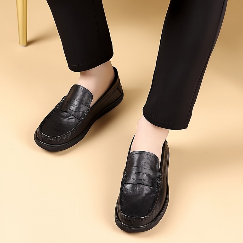 メンズ クラシック スリッポン ローファー - ブラック フェイク カバー、ホワイト ソール、ゴムアウトソール、快適でスタイリッシュなカジュアルウェア、毎日の履物 | クラシック ローファー デザイン | ゴムソール ローファー