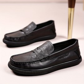 メンズ クラシック スリッポン ローファー - ブラック フェイク カバー、ホワイト ソール、ゴムアウトソール、快適でスタイリッシュなカジュアルウェア、毎日の履物 | クラシック ローファー デザイン | ゴムソール ローファー