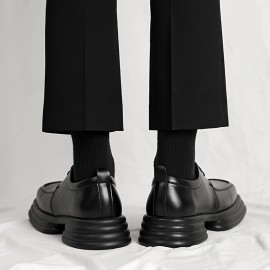 メンズ スタイリッシュ ブラック レースアップ ドレス シューズ 厚いソール - 正装とカジュアルな衣装に最適、フェイク アッパー、ゴムソール、正装シューズ | エレガントなシューズ | 耐久性のあるシューズ