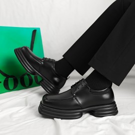 メンズ スタイリッシュ ブラック レースアップ ドレス シューズ 厚いソール - 正装とカジュアルな衣装に最適、フェイク アッパー、ゴムソール、正装シューズ | エレガントなシューズ | 耐久性のあるシューズ