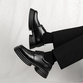 メンズ スタイリッシュ ブラック レースアップ ドレス シューズ 厚いソール - 正装とカジュアルな衣装に最適、フェイク アッパー、ゴムソール、正装シューズ | エレガントなシューズ | 耐久性のあるシューズ