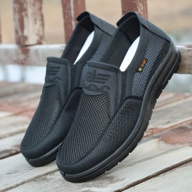 メンズ 軽量スリッポンカジュアルシューズ - 通気性メッシュロートップ、クッション付き快適、アウトドアフィッシング・公園散歩＆夏の日常着用に耐久性PUソール - ブラック