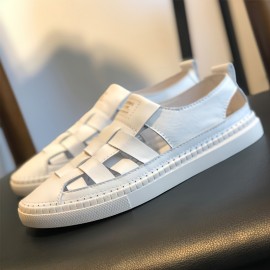 メンズファッショナブルスリップオンスニーカー - 柔らかく滑り止めの快適な夏用シューズ、スタイリッシュなホワイトとブラックのデザイン、カジュアルでスポーティ、カジュアルな足wear | スタイリッシュなスニーカー | スリッポンデザイン