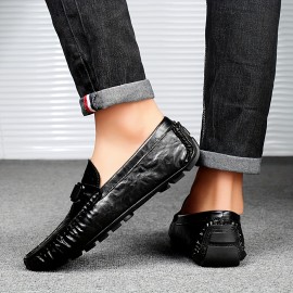 メンズ スタイリッシュ ブラック ローファー - スリッポン、フェイク、ゴムソール、ビジネス カジュアル アットワード、カジュアル フットウェア | オールシーズンにぴったりのスリッポン