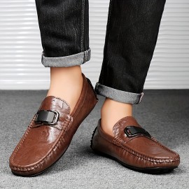 メンズ スタイリッシュ ブラック ローファー - スリッポン、フェイク、ゴムソール、ビジネス カジュアル アットワード、カジュアル フットウェア | オールシーズンにぴったりのスリッポン