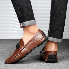 メンズ スタイリッシュ ブラック ローファー - スリッポン、フェイク、ゴムソール、ビジネス カジュアル アットワード、カジュアル フットウェア | オールシーズンにぴったりのスリッポン