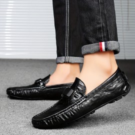 メンズ スタイリッシュ ブラック ローファー - スリッポン、フェイク、ゴムソール、ビジネス カジュアル アットワード、カジュアル フットウェア | オールシーズンにぴったりのスリッポン