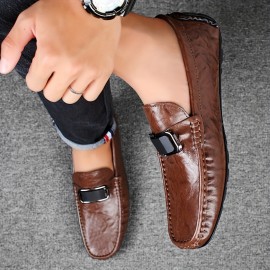 メンズ スタイリッシュ ブラック ローファー - スリッポン、フェイク、ゴムソール、ビジネス カジュアル アットワード、カジュアル フットウェア | オールシーズンにぴったりのスリッポン