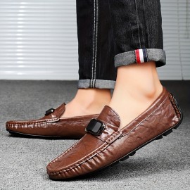 メンズ スタイリッシュ ブラック ローファー - スリッポン、フェイク、ゴムソール、ビジネス カジュアル アットワード、カジュアル フットウェア | オールシーズンにぴったりのスリッポン