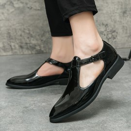 メンズ通気性スリッポンドレスシューズ - 光沢のあるバーガンディパテントポイントトゥビジネスカジュアルローファー、夏用オフィス＆カジュアル装いに適した軽量ラバーソール