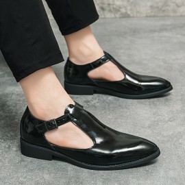 メンズ通気性スリッポンドレスシューズ - 光沢のあるバーガンディパテントポイントトゥビジネスカジュアルローファー、夏用オフィス＆カジュアル装いに適した軽量ラバーソール