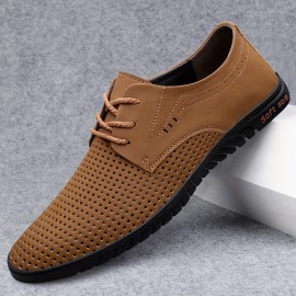 メンズ通気性パーフォレーテッドローファー - カジュアルブリティッシュスタイル レースアップシューズ、ポインテッドトゥ＆PUアッパー・滑り止めラバーソール、オフィスや買い物用に快適で臭いのない全シーズン履き（ブラック、グレー、ブラウン）、フォーマルフットウェア｜洗練されたデザインの靴 | 耐久性抜群のトラクションシューズ