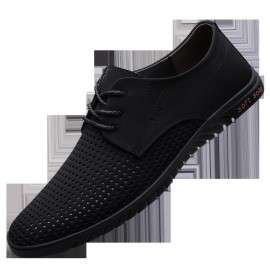 メンズ通気性パーフォレーテッドローファー - カジュアルブリティッシュスタイル レースアップシューズ、ポインテッドトゥ＆PUアッパー・滑り止めラバーソール、オフィスや買い物用に快適で臭いのない全シーズン履き（ブラック、グレー、ブラウン）、フォーマルフットウェア｜洗練されたデザインの靴 | 耐久性抜群のトラクションシューズ