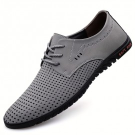 メンズ通気性パーフォレーテッドローファー - カジュアルブリティッシュスタイル レースアップシューズ、ポインテッドトゥ＆PUアッパー・滑り止めラバーソール、オフィスや買い物用に快適で臭いのない全シーズン履き（ブラック、グレー、ブラウン）、フォーマルフットウェア｜洗練されたデザインの靴 | 耐久性抜群のトラクションシューズ