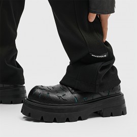 メンズファッション ブラック レースアップブーツ 青アクセント - スタイリッシュなロートップ、ゴムソール、カジュアルスタイルにぴったり