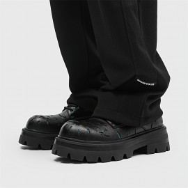 メンズファッション ブラック レースアップブーツ 青アクセント - スタイリッシュなロートップ、ゴムソール、カジュアルスタイルにぴったり