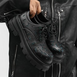 メンズファッション ブラック レースアップブーツ 青アクセント - スタイリッシュなロートップ、ゴムソール、カジュアルスタイルにぴったり