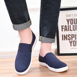 メンズカジュアルスリッポンスニーカー - ネイビーブルーロートップ快適PVCアッパー＆ラバーソール、通気性ファブリックライニング、オールシーズン着用のための尖ったつま先デザイン - オフィス、カジュアルな外出＆日常スタイルに最適