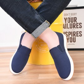 メンズカジュアルスリッポンスニーカー - ネイビーブルーロートップ快適PVCアッパー＆ラバーソール、通気性ファブリックライニング、オールシーズン着用のための尖ったつま先デザイン - オフィス、カジュアルな外出＆日常スタイルに最適