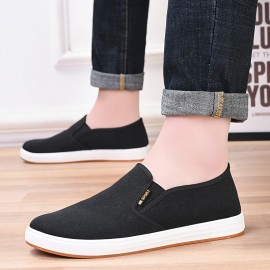 メンズカジュアルスリッポンスニーカー - ネイビーブルーロートップ快適PVCアッパー＆ラバーソール、通気性ファブリックライニング、オールシーズン着用のための尖ったつま先デザイン - オフィス、カジュアルな外出＆日常スタイルに最適